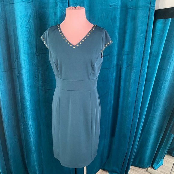 Alex Marie Cap Sleeve Sheath Dress w/ Gold Detail - Picture 1 of 7
